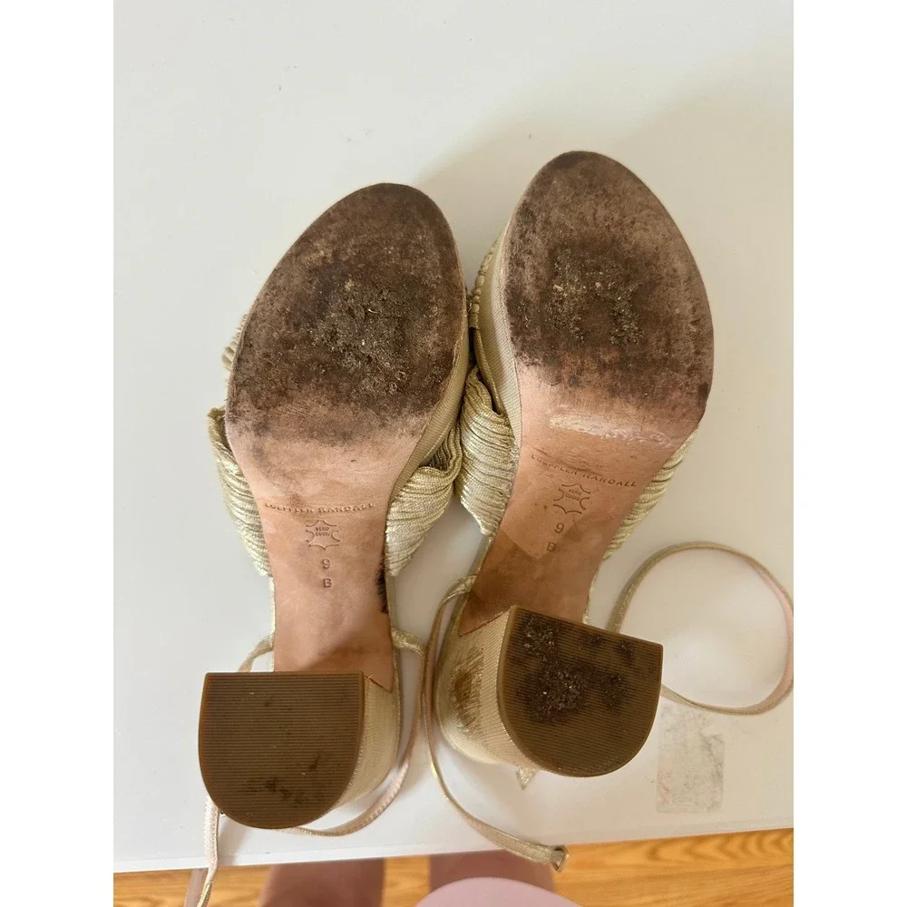 Loeffler Randall Natalia Platform Gold Pleated Bow Heels Size 9 Metallic Wedding
